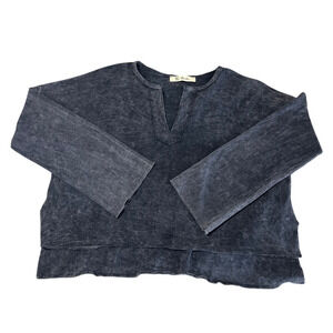 Women's Distressed Oversized Crop Top Small Waffle‎ Knit Casual Pullover Cut Out
